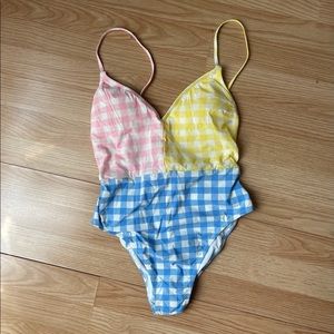 Gingham Pastel One Piece Swimsuit J. Crew